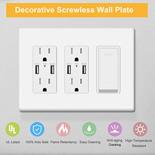 3-Gang Screwless Wall Plate Cover, Decorator Outlet Cover For Light Switches, Dimmers, Gfci, Receptacle, Ul Listed, White (2-Pack) #TOP2