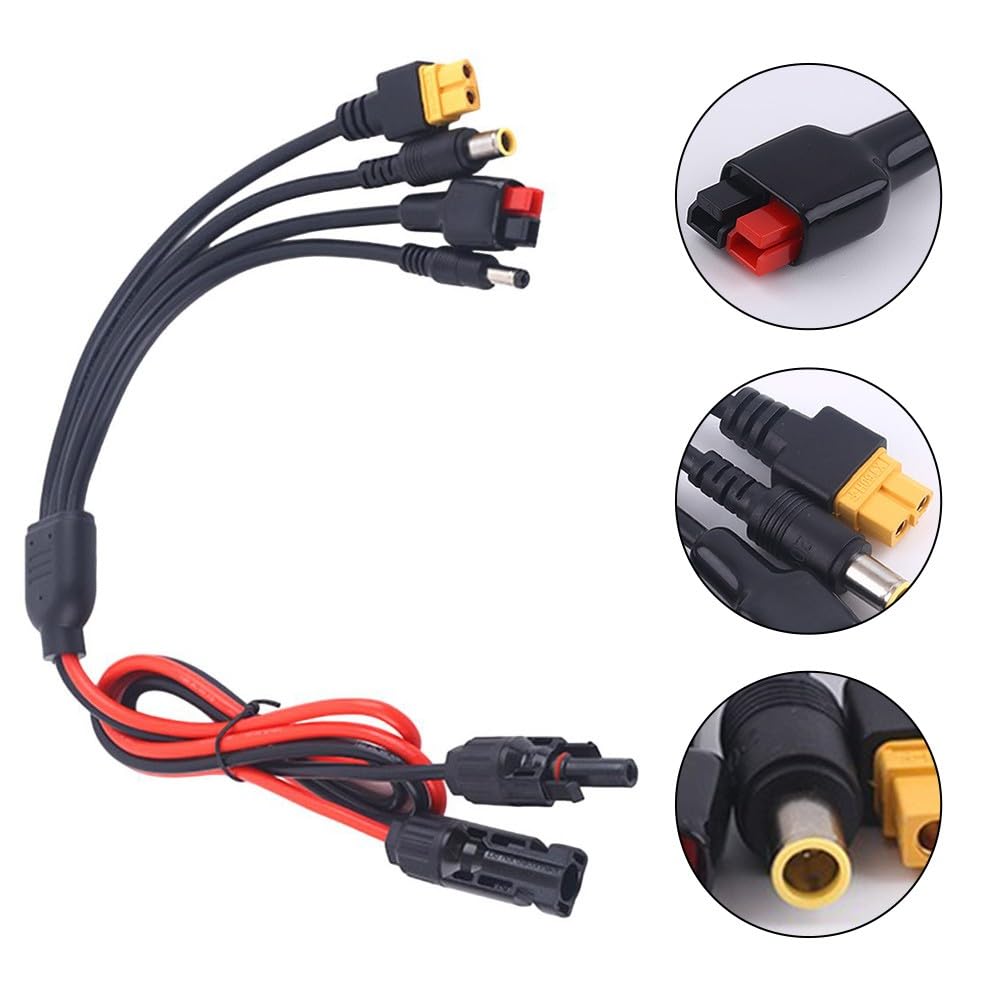 4-in-1 Solarpanel-Adapter-Kit mit XT60, DC5521 und DC7909 Steckern zum Aufladen von Kraftwerken, 12AWG-18AWG Drähte, kompatibel mit ECOFLOW River/Delta, Anker 521/A1294, Pow