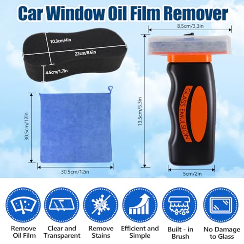 zxbaers Glass Oil Film Remover for Car, Glass Guard Cleaner with Car Wash Sponge and Towel, Glass Emulsion Cleaner, Remover Oil Film & Smudges, Improve Windshield Clarity for Safe Driving — view 4
