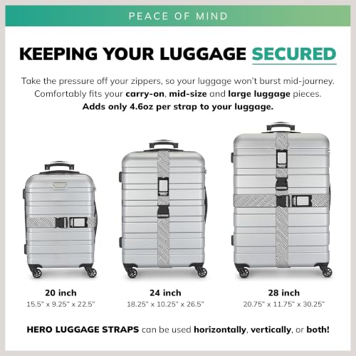 Image of Hero Luggage Straps for Suitcases (2-Pack) Heavy-Duty Adjustable Luggage Belt with Duraflex Buckle & Built-in Luggage Tag - Checked Bag & Carry-on Travel Essentials