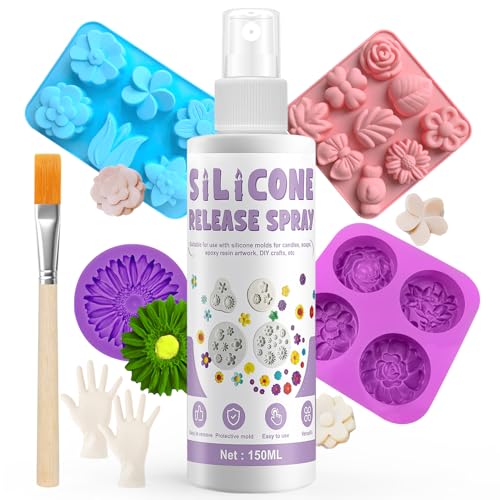 Miioto Spray Silicona, Spray Desmoldeante de Resinas Epoxi, Lubricante de Silicona con Cepillo Adecuado como Agente Desmoldeante, Apto para Jabones, Velas, Moldes de PVC, Madera o Metacrilato, 150ml