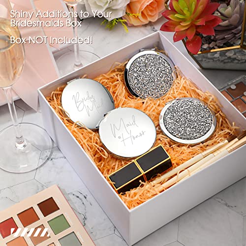 Roowest 8 Pieces Bridesmaid Mirrors Bride Bridesmaid Gifts Magnifying Compact Mirror Wedding Compact Cosmetic Mirror Handheld Pocket Makeup Mirror For Bridal Shower Gifts Wedding (Silver, White) #TOP3