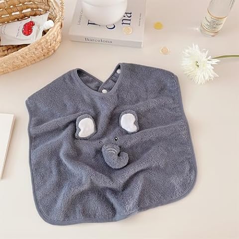 AOJIM Kids Cotton Towel for 3-6 Years Boys Girls, Soft and Super Absorbent Washcloth Mess Proof Kids Towel Waterproof Towel, Machine Washable Clothing Protectors, Elephant Print Pattern, 15X21 inches Cover