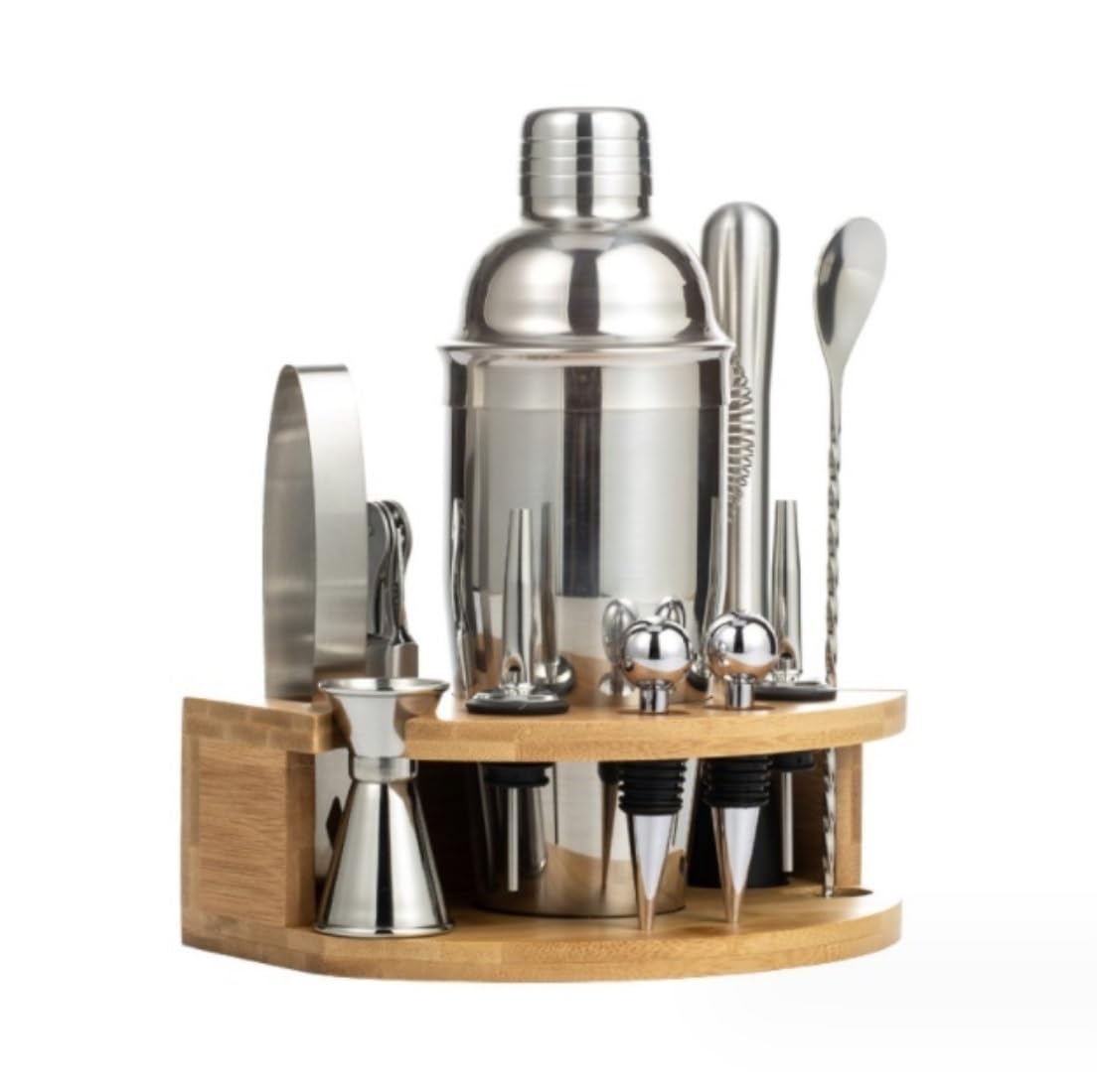 Shaker Cocktail Ensemble D'outils À Cocktail, Shaker, Support Ovale Amovible en Acrylique, 12 Pièces Acier Inoxydable Bar Set(350ml)