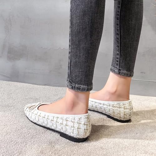 LUXINYU Women Fashion Pointed Toe Bowknot Plaid Upper Slip on Ballet Flats Low Heel Party Dress Shoes Casual Shoes Office Shoes 7