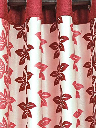 Image of Cortina Durable & Stylish Premium Floral Design 100% Polyester Curtains - Metal Grommets - Easy Fitting Over Window - Bedroom Living Room Kids Room Hall Kitchen - 7 Feet Set of 1 - Maroon 2