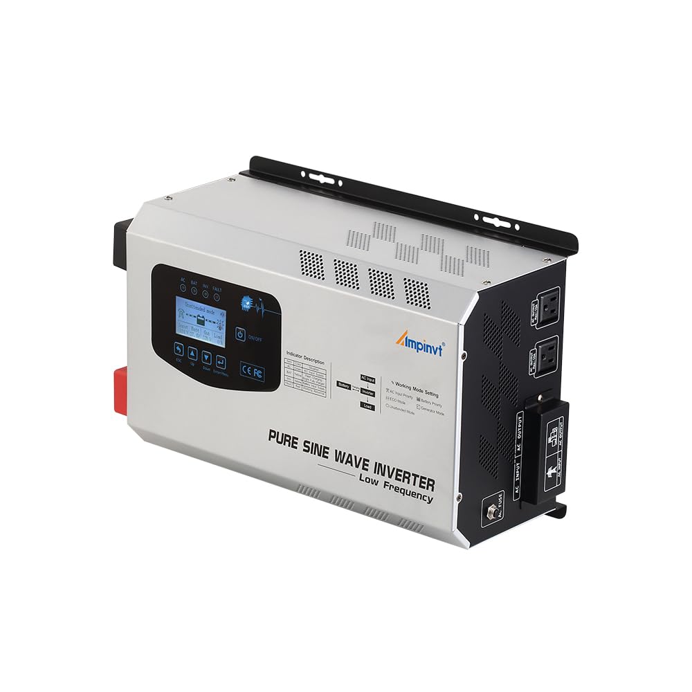 Ampinvt 3000W Peak 9000W Pure Sine Wave Power Inverter Charger,DC 12V to 120V AC for Home RV Camper with LCD Display,Low Frequency Power Inverter