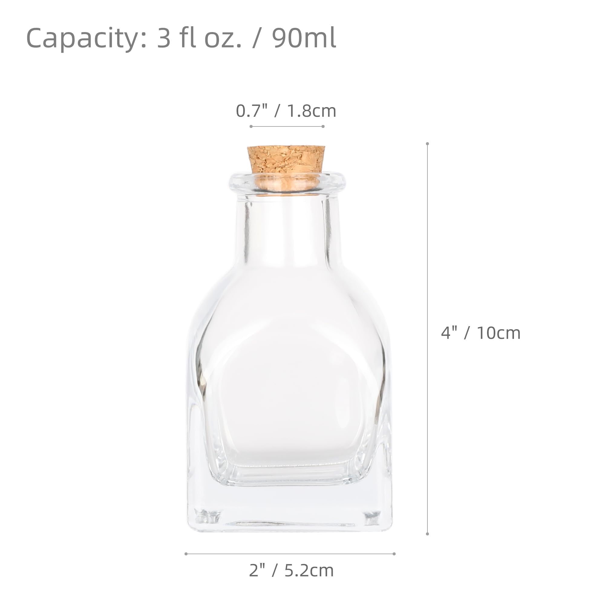 Magic Season Decorative Glass Bottles with Cork Stoppers (3 fl oz. Square Bottles / 2 Pcs)