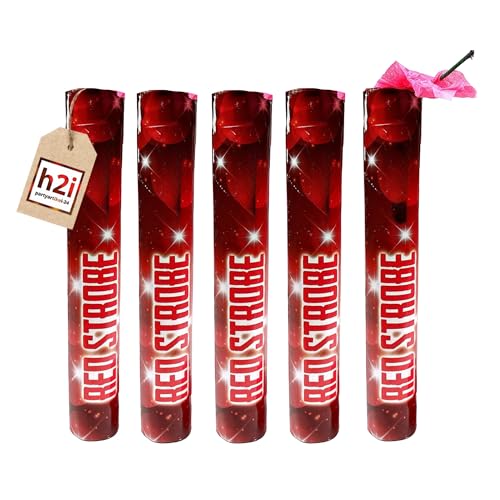 h2i - Pack of 5 Red Strobe Hand Torches Bengalo Pyro Smoke Volcano Strobe Fountain Party Fireworks Smoke Colour Red - All- Season Fireworks Cat. F1