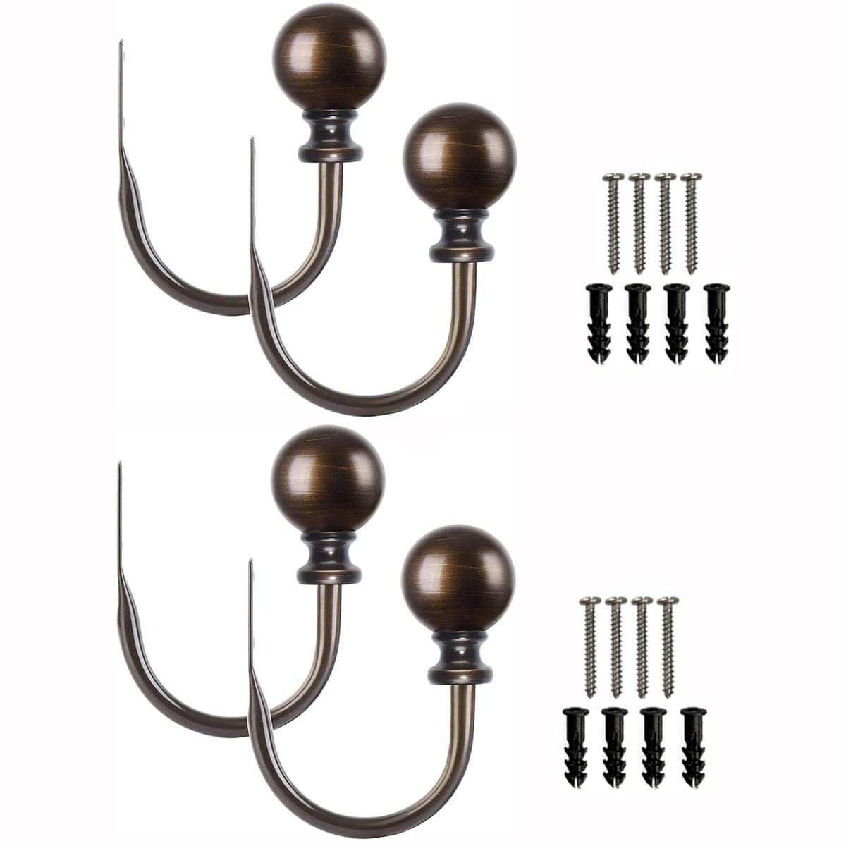 ANCLLO Decorative Curtain Drapery Holdbacks, Round Finials Window Curtain Holdbacks, Bronze, Set of 2, Copper