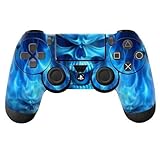 NDAD Hot Sony PlayStation 4 Controllers Protective Vinyl Skins Decals Cover-Blue Skull Fire