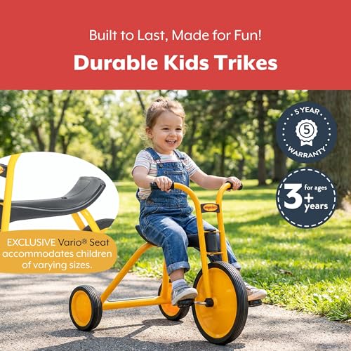 Image of MYRIDER Toddler Trike, Kids Tricycle for Preschool, Daycare, Playground Kids Tricycles, Rubber Tires, Yellow /Black, 12 inch Midi | MyRider Toddler Tricycle with 14.5 inch Tall Seat & Spokeless Tires, Rust-Resistant Kids Bike for Preschools and Daycare