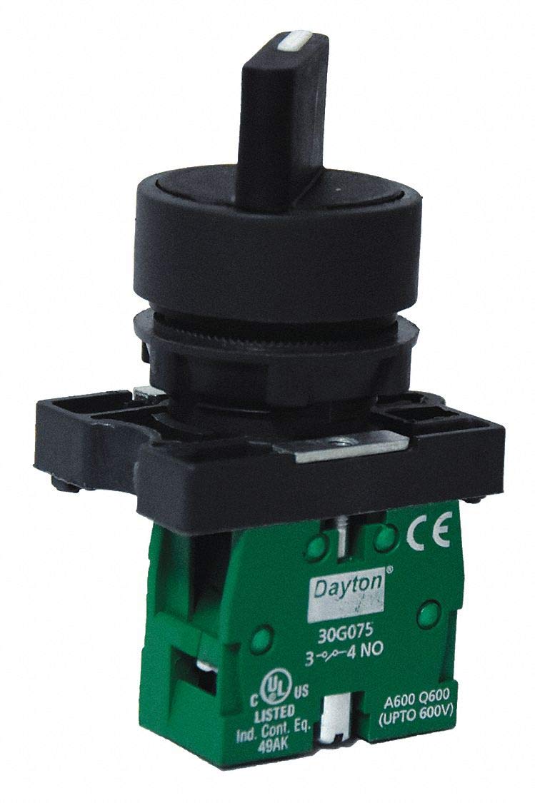 Dayton Non-Illuminated Selector Switch, Size: 22mm, Position: 2, Action: Maintained/Maintained