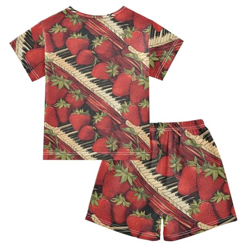 ALAZA Vintage Strawberries Piano Keys Music Pajama Set Short Sleeve Sleepwear Soft Lounge Nightwear2