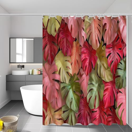 Rideau de douche Monstera rouge 150x180 cm avec crochets