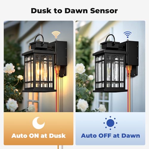 Image of Outdoor Wall Light Fixtures with GFCI Outlet, Black 2-Pack Dusk to Dawn Outside Lighting Fixture, Waterproof Anti-Rust Exterior Lights Fixtures, Porch Light for Front Door, Garage, Backyard
