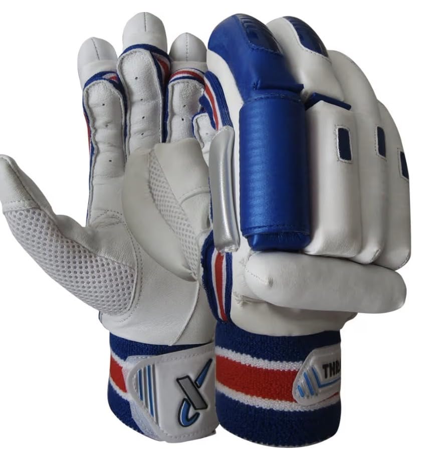 THRAX Leather St 1800 Cricket Batting Gloves White Blue-picture-12