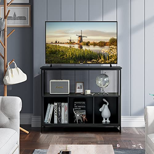 Giantex Buffet Sideboard, Wooden Cupboard, Kitchen Pantry W/Spacious Countertop, Large Open Shelf, 3 Cube Storage Cabinet, Sturdy Rustproof Steel Frame, Modern Stationary Island, Black #TOP4