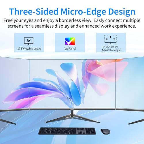 Image of ZZA 27 inch 100Hz Curved Monitor with 1K 1920x1080 Computer Screen 27 inch FHD with HDMI,VGA and Wall Mountable|1080P Eye Care PC Office Display for Working and Gaming