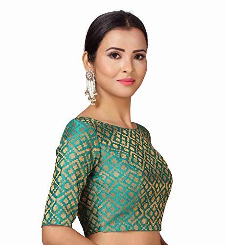 Image of Studio Shringaar Women's Readymade Brocade Elbow Length Sleeves Saree Blouse