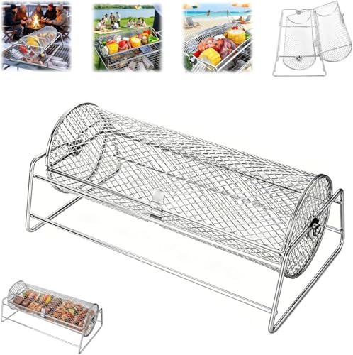 Cesta redonda para barbacoa, parrilla de hierro fundido, mango desmontable, diseño apilable, accesorios para asar verduras, equipo para cocinar al aire libre y barbacoas de camping.