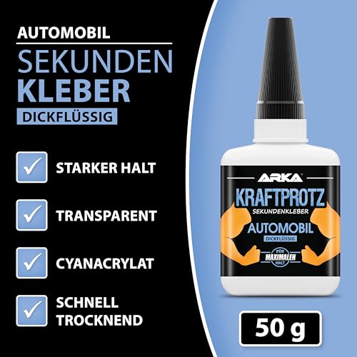KFZ & Motorrad Sekundenkleber Gel – 50 g Automobilkleber extra stark, hitzebeständig & wasserfest – transparent & stoßfest – Anti-Austrocknungs-Spitze – KRAFTPROTZ GFK-, ABS-, Kunststoff-Kleber