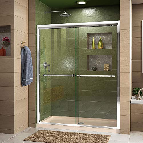 Dreamline Duet 36 In. D X 48 In. W X 74 3/4 In. H Semi-Frameless Bypass Shower Door In Chrome And Center Drain Biscuit Base, Dl-6955C-22-01 #TOP4