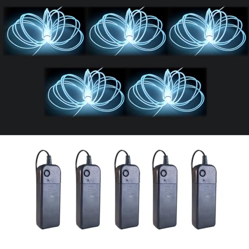 Image of MaxLax EL Wire White 5-Pack, 9ft /2.75m Neon Light Wire with Noise Reduction and Battery Pack