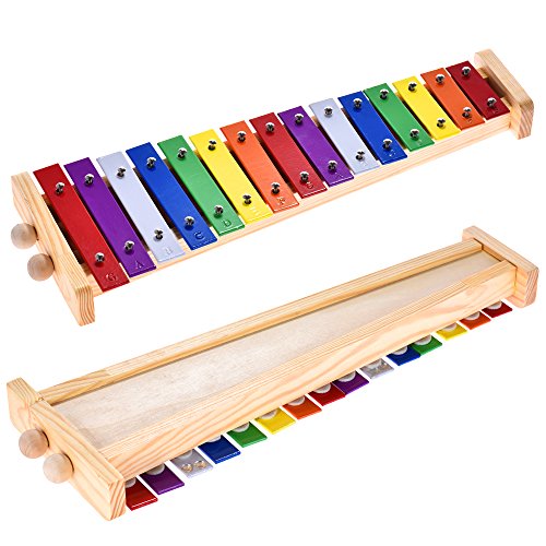 Btuty Glockenspiel Xylophon Holz & Aluminium Percussion Musikinstrument 15 Töne mit 2 Schlägeln