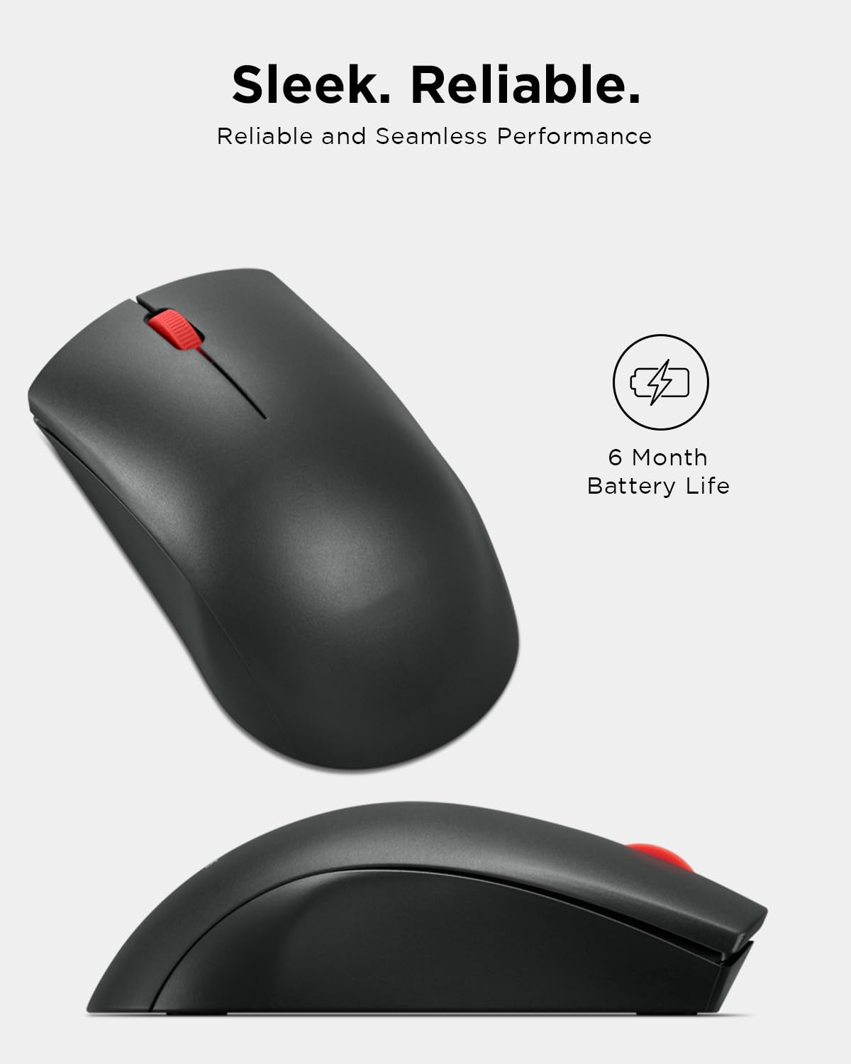 Lenovo Kabellose Maus (WL150) – 2,4 G Nano USB-A beidhändig bedienbare, ergonomische Maus – 3 Millionen Klicks, 1.000 DPI – tragbares, kompaktes kabelloses Design – Computer- und Laptop-Zubehör