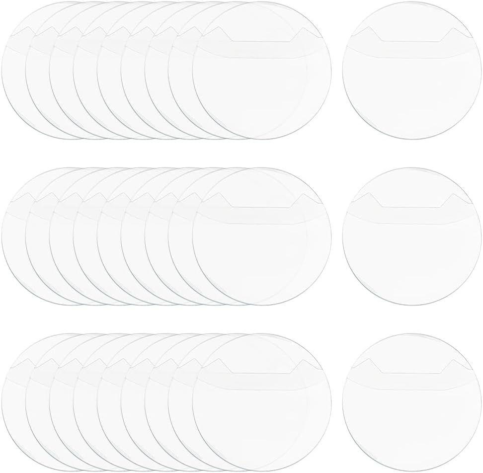 100Pcs 64mm(2.5in) Transparent Round Badge Covers Badge Protector PVC Plastic Clear Case Coin Storage Pin Film Compatible with 58mm Brooch Button Protector Covers for Buttons Maker Supplies