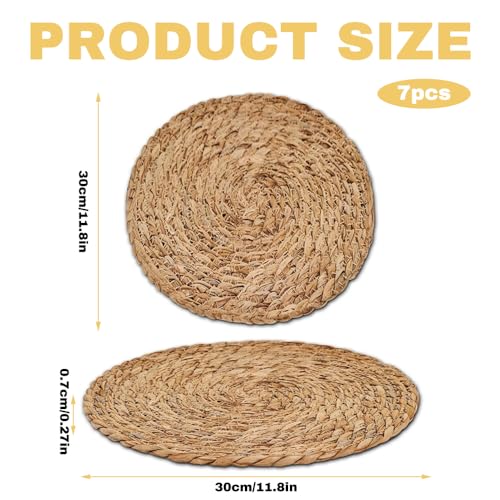 Round Woven Placemats, 7Pcs 30cm Handwoven Wicker Placemats Set, Heat Resistant Natural Rattan Placemats, Braided Wicker Table Mats for Dining Table, Home, Party, Wedding - Image 3