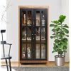 LuxenHome Storage Cabinet with 2 Door Natural Wood Glass Accent Cabinet Farmhouse Kitchen Pantry Cabinet 475 Freestanding Buffet Cabinet with Storage for Living Room