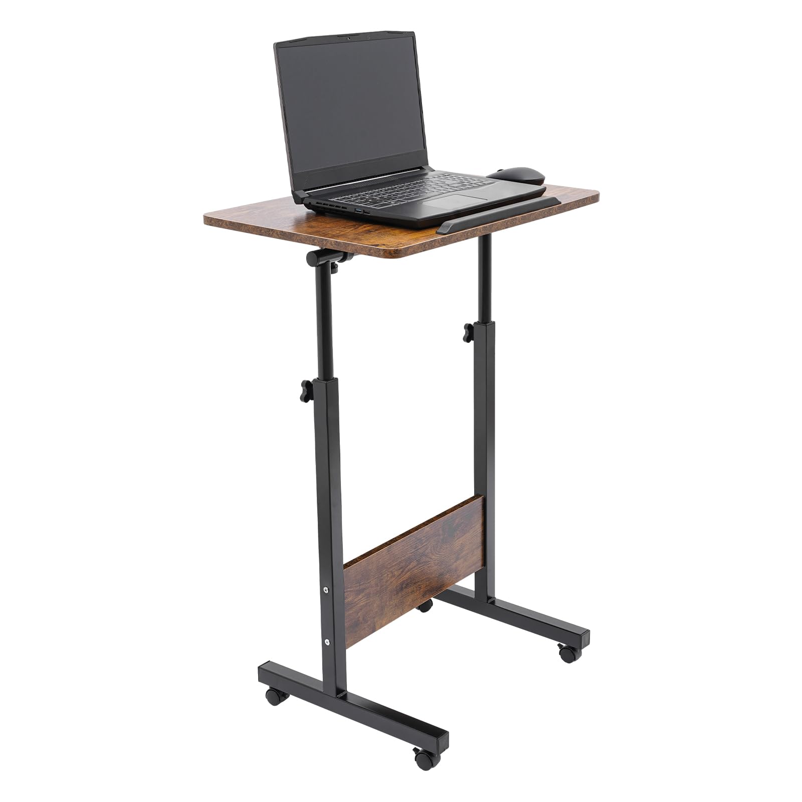 16 24 Iron-Brown Rolling Standing Desk Adjustable Height Portable Laptop Cart Mobile Computer Workstation with Lock Wheels Small