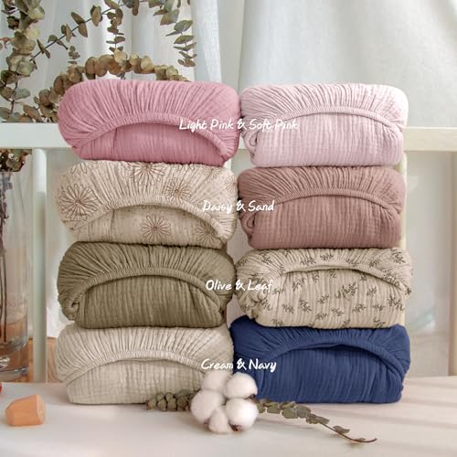 Image of lulumoon Mini Crib Sheets Muslin: Soft Cotton Fitted Mini Crib Mattress Sheets for Boys and Girls 2Pack