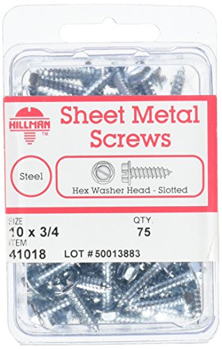 The Hillman Group 41018 Hex Washer Head Slotted Sheet Metal Screw, 10-Inch x 3/4-Inch, 75-Pack