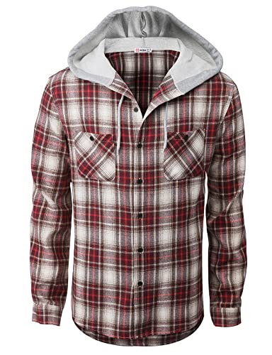 H2H Mens Plaid Hoodie Shirts Jacket Casual Shirt - Lightweght, Comfortable2
