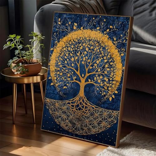 Affiche de l'Arbre de Vie Doré TONGYINLI 60x80cm avec Cadre