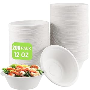 ZOENHOU Einweg-Bagasse-Schalen, 200 Stück
