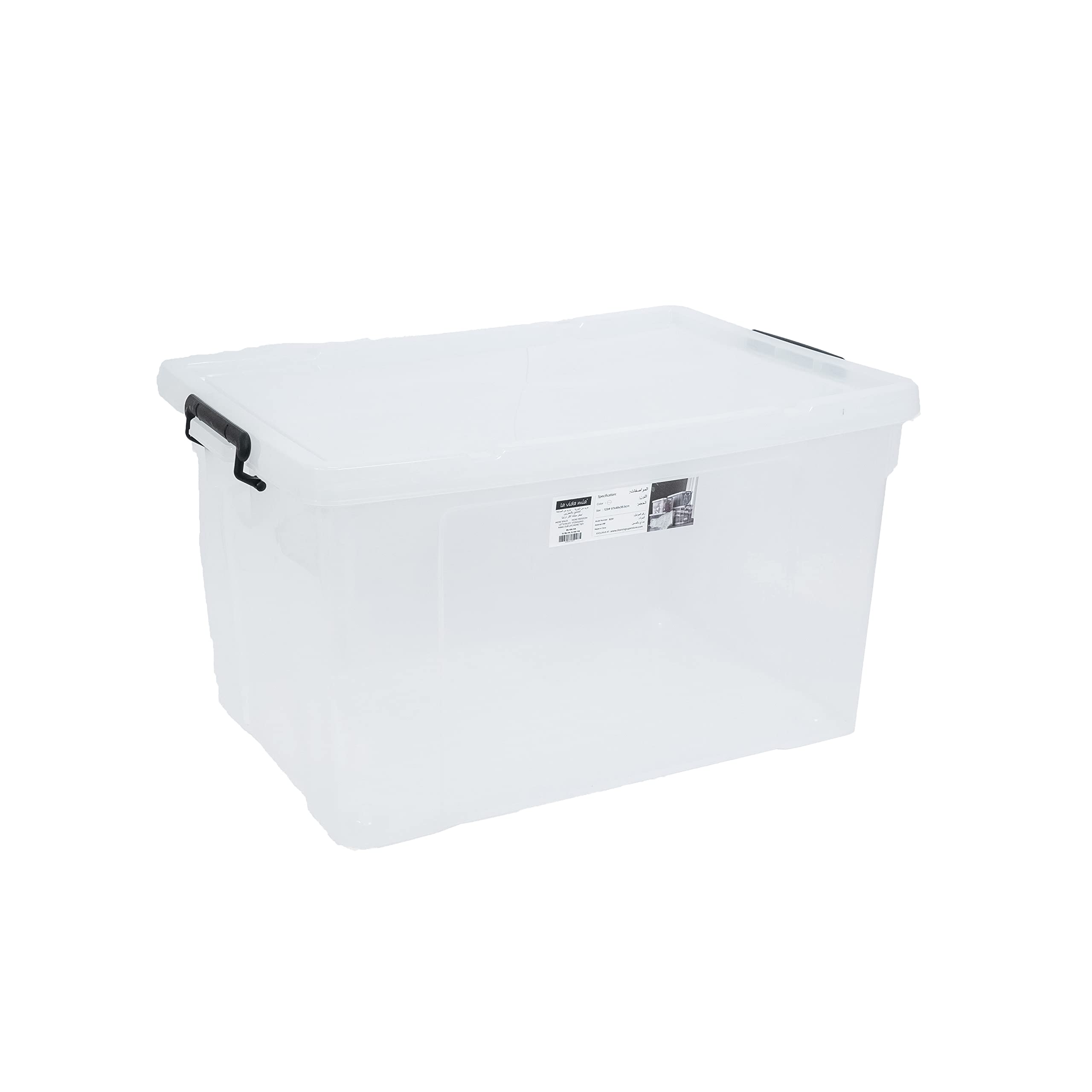 LA VIDA MIA 120L Clear/Transparent Multi-Purpose Plastic Storage Box With Wheel & Lockable Lid, Clear/Transparent, 120 Liter