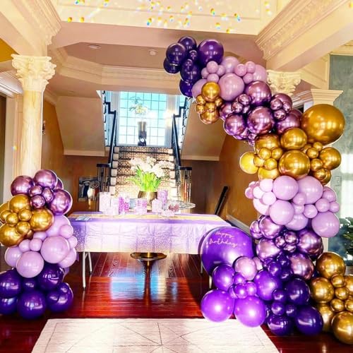 Image of Purple Balloon Arch Kit, ADOINBY 153Pcs Different Sizes inch Lavender Metallic Purple and Gold Balloons and Confetti Party Balloon Garland Kit for Women Birthday Baby Shower Wedding Party Decorations