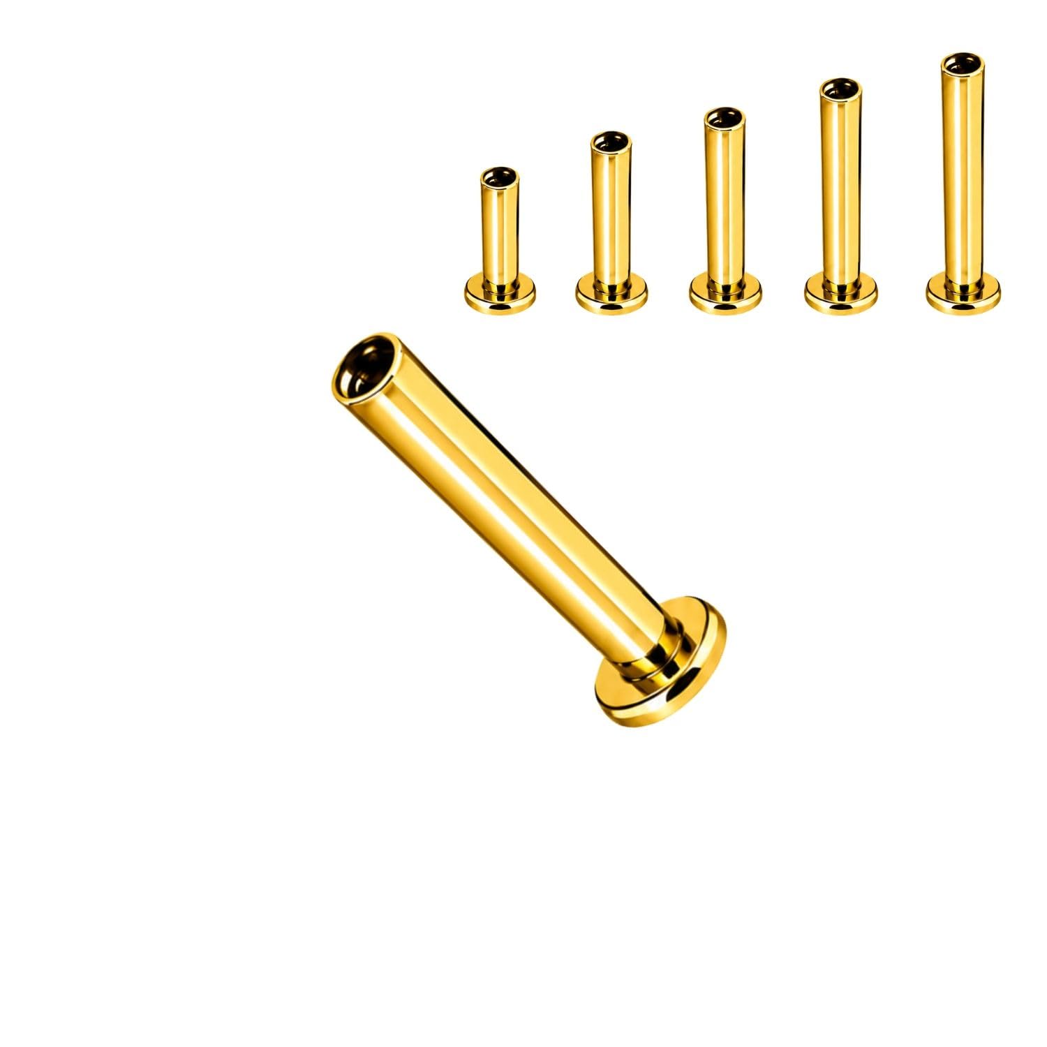 Titanium G23 Internally Threaded Labret Post 16G (1.2mm) | 2.5mm & 4mm Flat Base | PVD Gold Implant Grade | Nose, Lip, Helix, Tragus, Lobe, Monroe & Cartilage Piercing | 6mm to 10mm | Selling as 1Pc-image-28