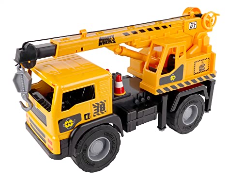 Mighty Wheels Steel Mobile Crane Truck Toy 16 - Large Free-wheeling Crane Toy with Sounds and Controllable Boom and Hook - Durable Steel and Plastic Construction Toys for 3+ Year Old Boys and Girls