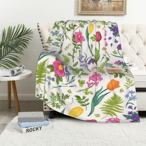 ZENZENZE Super Soft Flannel Throw Blanket,Beautiful Flowers Print Lightweight Fluffy Cozy Blanket All Season Warm Fuzzy Blanket for Couch Sofa Bed Office Wedding Travel Camping (40×50in)