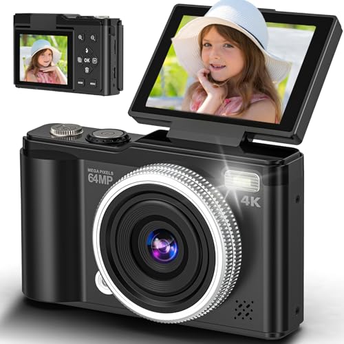 4K Digital Camera for Photography, 64MP Vlogging Camera for YouTube with 180° Flip Screen and Macro Function, 16X Zoom UHD Autofocus Video Camara with Micro SD Card for Teens Boys Girls