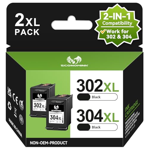 Cartuchos Remanufacturado para HP 302 304 XL, 2 en 1 Doble Compatibilidad, Pack de 2 Negro, Cartuchos de Tinta Compatibles con HP 304/302, para OfficeJet 3831 3830, DeskJet 3630 3760, Envy 5030 4525