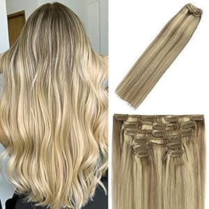 WindTouch Clip in Hair Extensions Human Hair Mixed Bleach Blonde 12Inch 70g Highlights for Blonde 7PCS #18P613