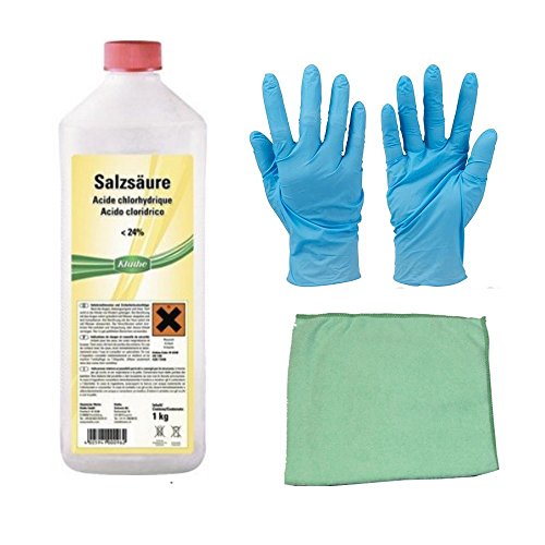 Wilckens 1 Liter Salzsäure zum Reinigen von Kalkrückständen auf Fliesen inkl. Microfasertuch zum Auftragen von E-Com24 (1 Liter Salzsäure)