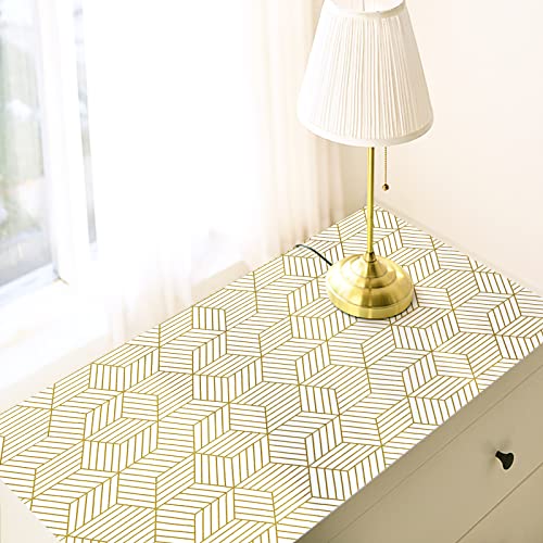 White And Gold Geometric Wallpaper Peel And Stick Wallpaper Removable Self Adhesive Wall Paper Gold Striped Hexagon Vinyl Contact Paper For Cabinets Shelf Drawer Waterproof 15.7"X78.7"Upgrade #TOP5