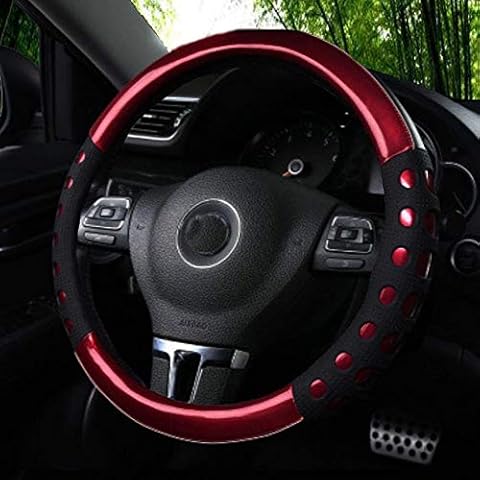 Istn Unisex's High-Grade Durable Leatherette Material And Slip Resistance Universal Steering Wheel Cover Car Auto Accessories Decor 38cm Red Cover